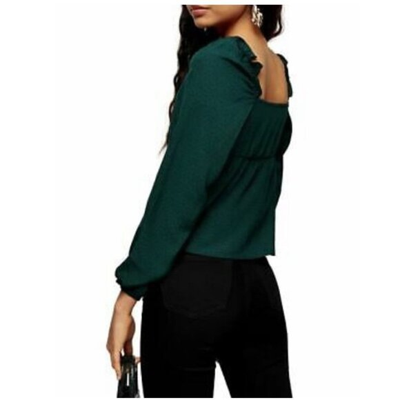 Topshop Dark Green Blouse - Picture 4 of 11